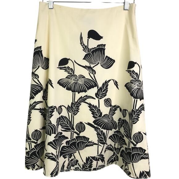 J. McLaughlin A-Line Skirt Womens Sz 8 Cream Black Floral Fully Lined Side Zip - Picture 3 of 6